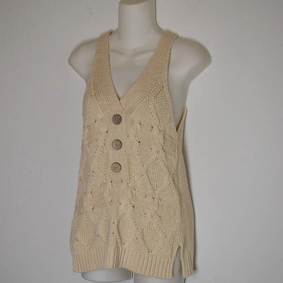 Sundance Sweater Tank Tunic Sz S Kenzie Cable Crochet Neutral Coastal Boho - Picture 3 of 13